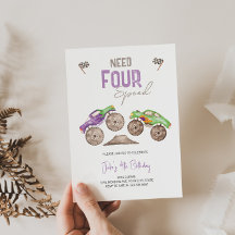 モンスタートラックバッシュ誕生日招待状任意の年齢