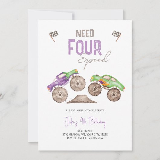 モンスタートラックバッシュ誕生日招待状任意の年齢 招待状 (正面)