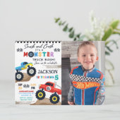 モンスタートラックバースデーパーティーフォト招待状 招待状 (スタンド正面)