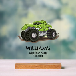 モンスタートラックバースデーパーティーミニマルボーイズ誕生日 アクリルサイン