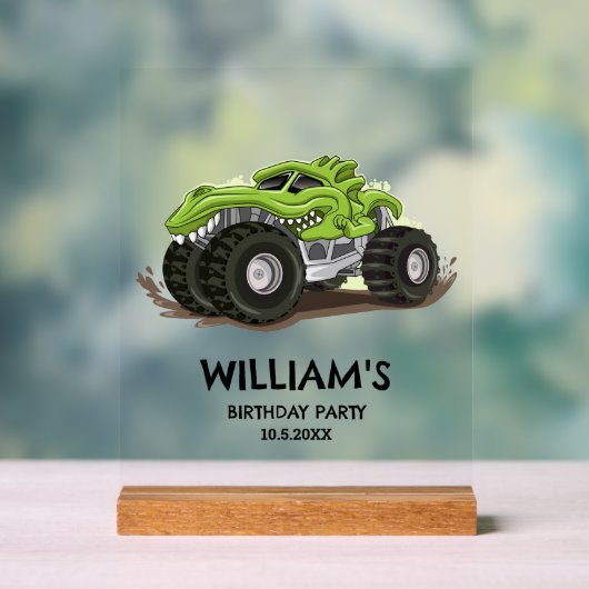 モンスタートラックバースデーパーティーミニマルボーイズ誕生日 アクリルサイン (ニュートラル)