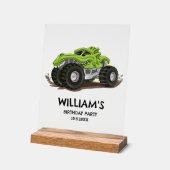 モンスタートラックバースデーパーティーミニマルボーイズ誕生日 アクリルサイン (傾斜)