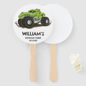 モンスタートラックバースデーパーティーミニマルボーイズ誕生日 ハンドファン (正面&裏面)