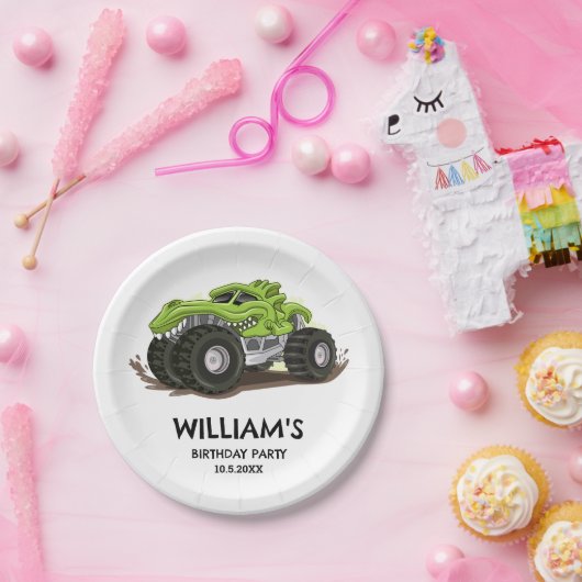 モンスタートラックバースデーパーティーミニマルボーイズ誕生日 ペーパープレート (パーティー)