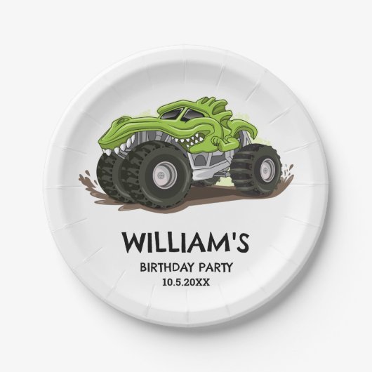 モンスタートラックバースデーパーティーミニマルボーイズ誕生日 ペーパープレート (正面)