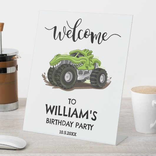 モンスタートラックバースデーパーティーミニマルボーイズ誕生日 台座サイン (インサイチュ)