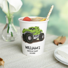 モンスタートラックバースデーパーティーミニマルボーイズ誕生日 紙コップ