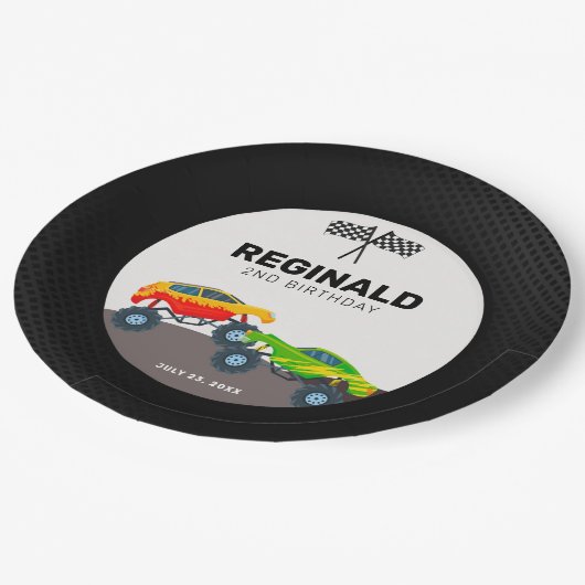 モンスタートラックバースデーパーティー紙プレート ペーパープレート (アングル)