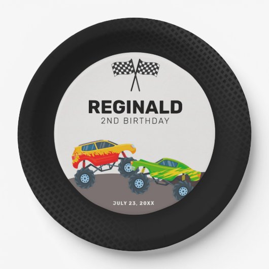 モンスタートラックバースデーパーティー紙プレート ペーパープレート (正面)