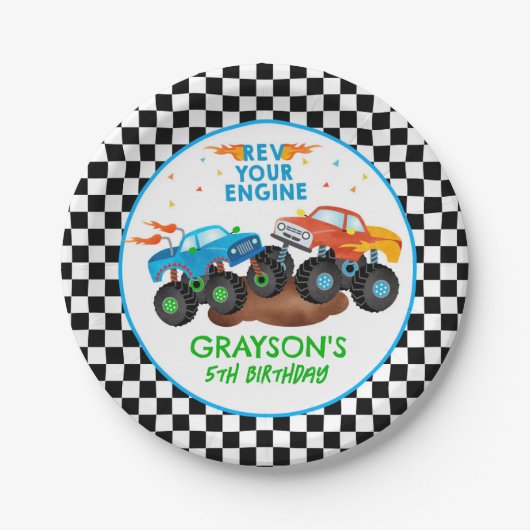 モンスタートラックバースデーパーティー紙プレート ペーパープレート (正面)
