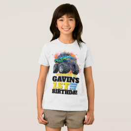 モンスタートラックパーソナライズされたバースデーパーティー トライブレンドＴシャツ