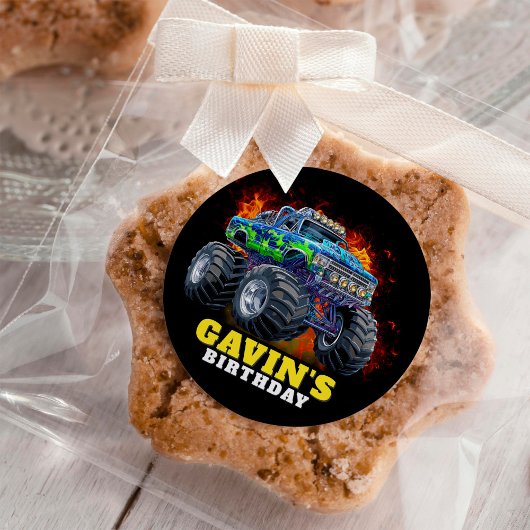 モンスタートラックパーソナライズされたバースデーパーティー ラウンドシール