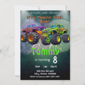 モンスタートラックパーソナライズされたバースデーパーティー 招待状 (正面)