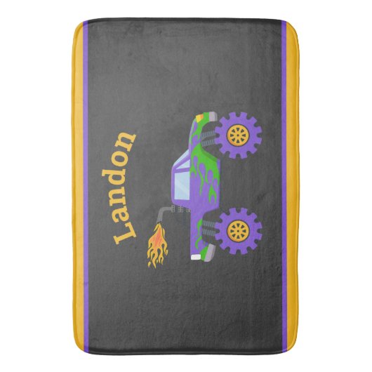 モンスタートラックパーソナライズされた予算名子供 バスマット (正面縦)