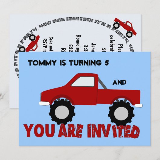 モンスタートラックパーティーの招待状 招待状 (正面/裏面)