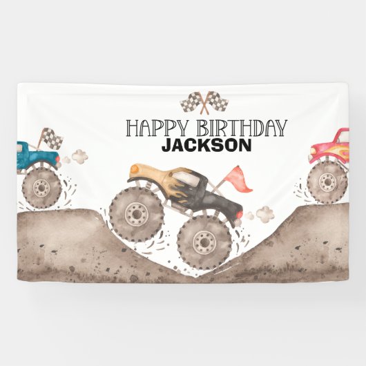 モンスタートラックパーティーバックドランドバナー誕生日 横断幕 (横)