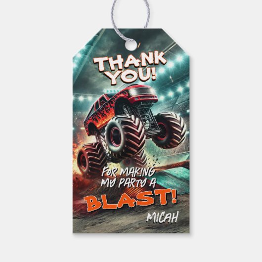 モンスタートラックパーティーフェイスラベル ギフトタグ (正面)