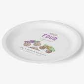 モンスタートラックパープルグリーン誕生日紙プレート ペーパープレート (アングル)