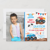 モンスタートラックフォトバースデーパーティ招待状 招待状 (正面)