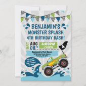 モンスタートラックプールパーティーサマー誕生日 招待状 (正面)