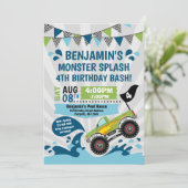 モンスタートラックプールパーティーサマー誕生日 招待状 (スタンド正面)
