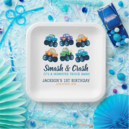 モンスタートラックボーイズかわいいボーイズ誕生日 ペーパープレート