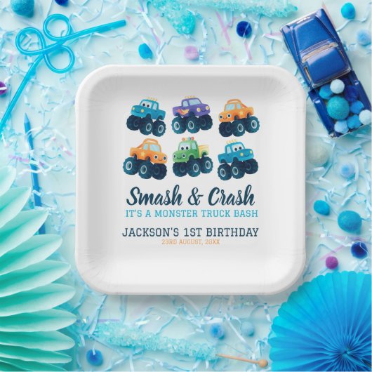 モンスタートラックボーイズかわいいボーイズ誕生日 ペーパープレート (パーティー)