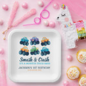 モンスタートラックボーイズかわいいボーイズ誕生日 ペーパープレート (パーティー)