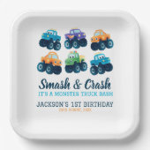 モンスタートラックボーイズかわいいボーイズ誕生日 ペーパープレート (正面)