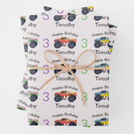 モンスタートラックボーイズネーム&エイジ誕生日 ラッピングペーパーシート