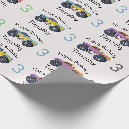 モンスタートラックボーイズネーム&エイジ誕生日 ラッピングペーパー (角)