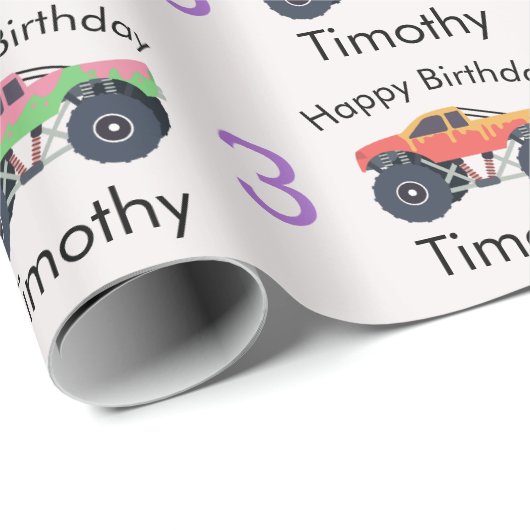モンスタートラックボーイズネーム&エイジ誕生日 ラッピングペーパー (ロールコーナー)