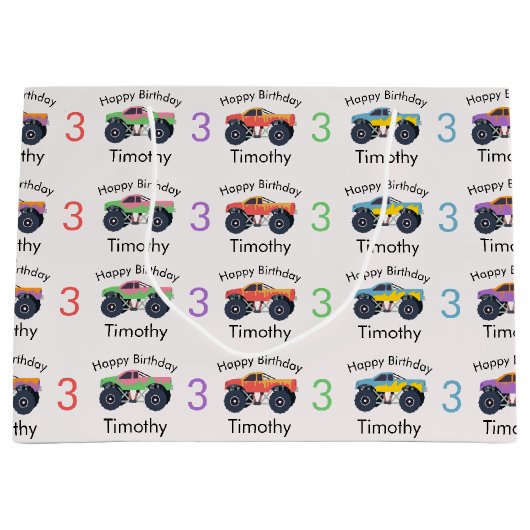 モンスタートラックボーイズネーム&エイジ誕生日 ラージペーパーバッグ (正面)