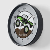 モンスタートラックボーイズルームグリーンブラックキッズ 壁時計 (傾斜)