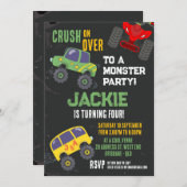 モンスタートラックボーイズ誕生日の招待状 招待状 (正面/裏面)