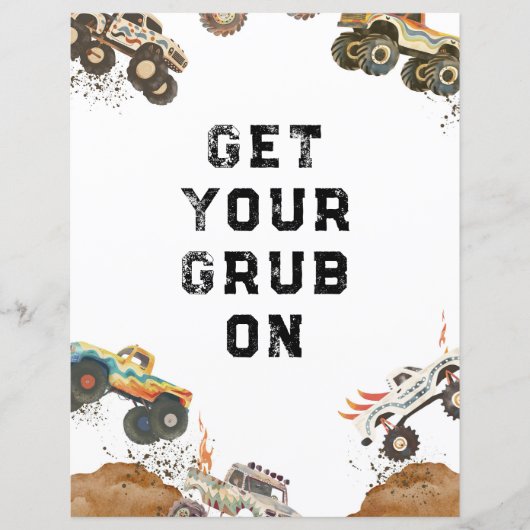 モンスタートラックボーイズ誕生日食べ物ギフトテーブルサイン (正面)