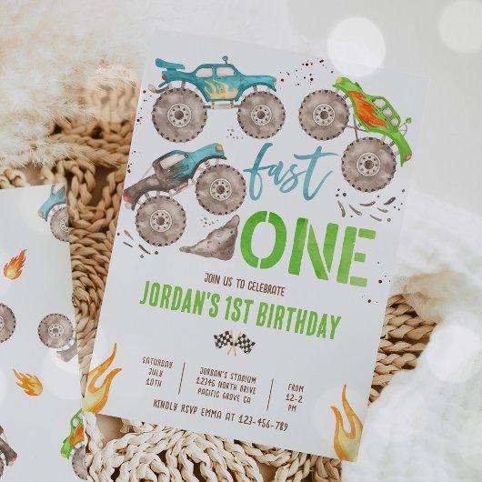 モンスタートラックボーイファストワン誕生日パーティー 招待状