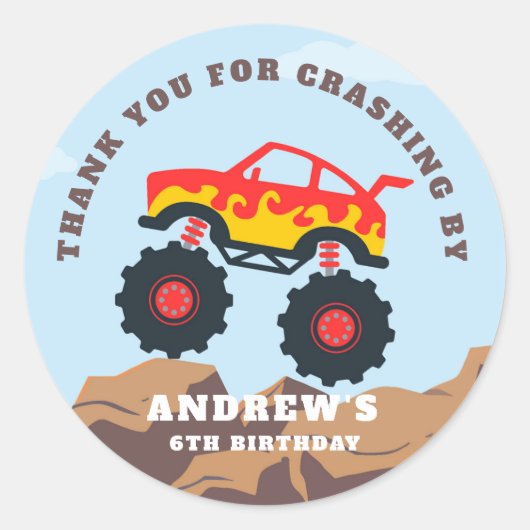 モンスタートラックボーイ誕生日パーティー ラウンドシール (正面)