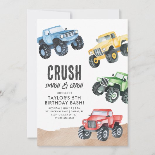 モンスタートラックボーイ誕生日 招待状 (正面)