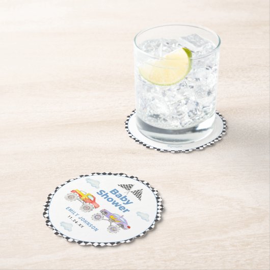 モンスタートラックボーイ赤ちゃんシャワー ペーパーコースター (インサイチュ)