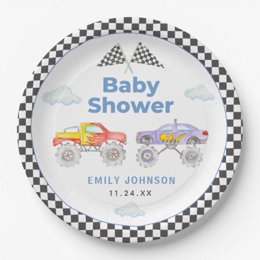 モンスタートラックボーイ赤ちゃんシャワー ペーパープレート (正面)
