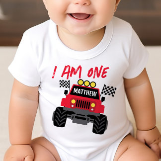 モンスタートラックボーイ1歳の誕生日パーソナライズされた ベビーTシャツ