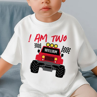 モンスタートラックボーイ2歳の誕生日パーソナライズされた ベビーTシャツ