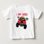 モンスタートラックボーイ3歳の誕生日パーソナライズされた ベビーTシャツ (正面)