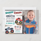 モンスタートラックボーイ3rd誕生日パーティー写真 招待状 (正面)