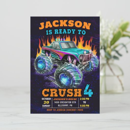モンスタートラックボーイ4歳の誕生日パーティー 招待状 (スタンド正面)