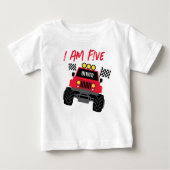 モンスタートラックボーイ5誕生日 パーソナライズされた ベビーTシャツ (正面)