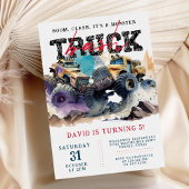 モンスタートラックモダン子供の誕生日パーティー 招待状