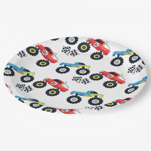 モンスタートラックラリーバースデーパーティー紙プレート ペーパープレート (アングル)