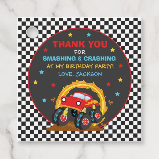 モンスタートラックラリー誕生日パーティーの装飾 フェイバータグ (正面)